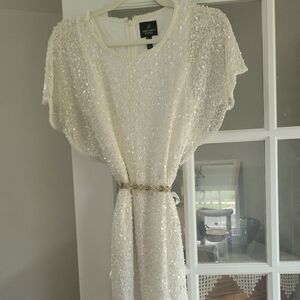 Adrianna Papell White Sequin Dress 4